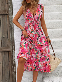 Perfee Ruffled Smocked Printed Sleeveless Dress Trandify deal