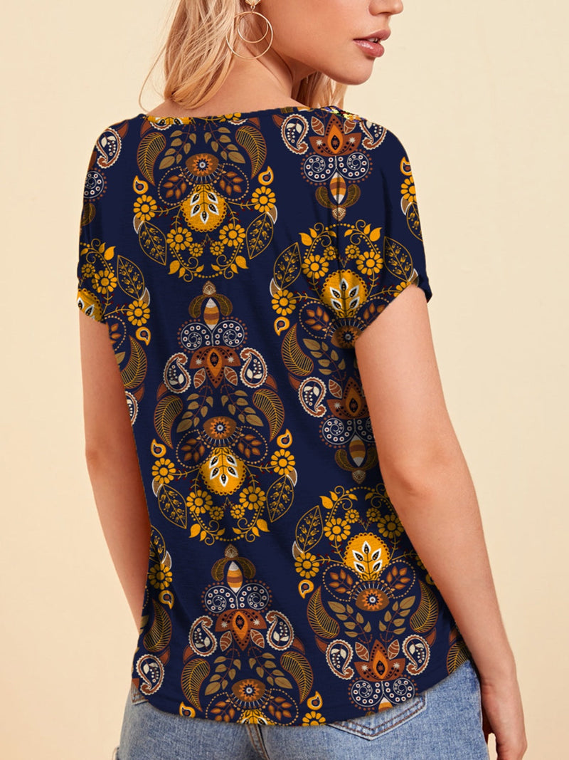 FAM-FAM Printed V-Neck Short Sleeve T-Shirt Trandify deal