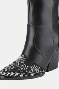 Weeboo Chunky Heel Rhinestone Decor Western Boots Trandify Deal