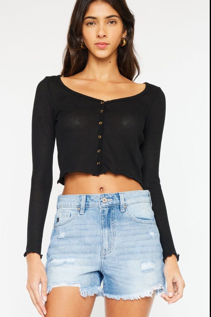 Kancan High Waist Frayed Denim Shorts Trandify deal