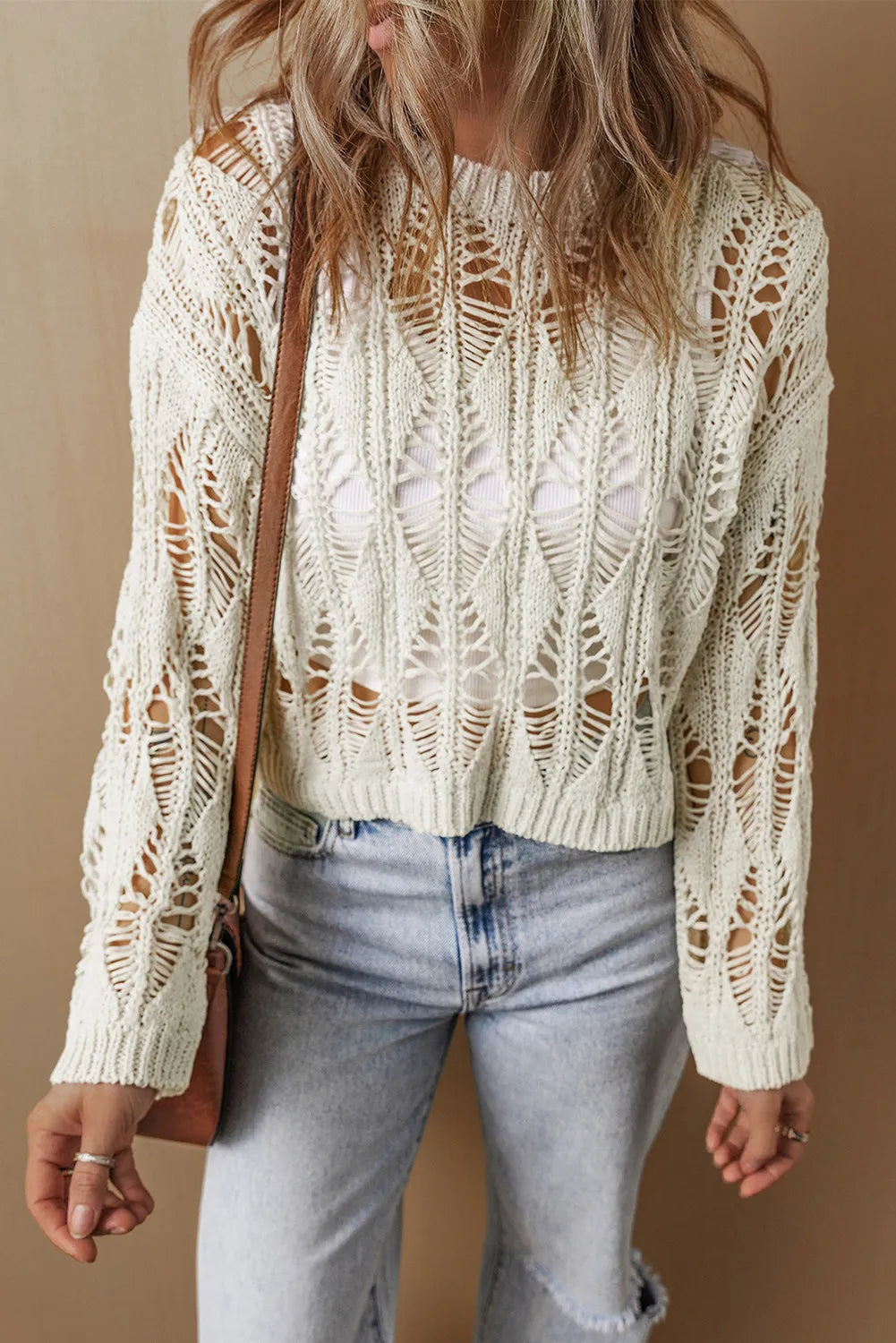 Cutout Round Neck Long Sleeve Knit Cover Up Trandify Deal