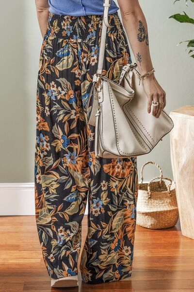 Floral shirred high waist wide leg pants for women – Trandify Deal