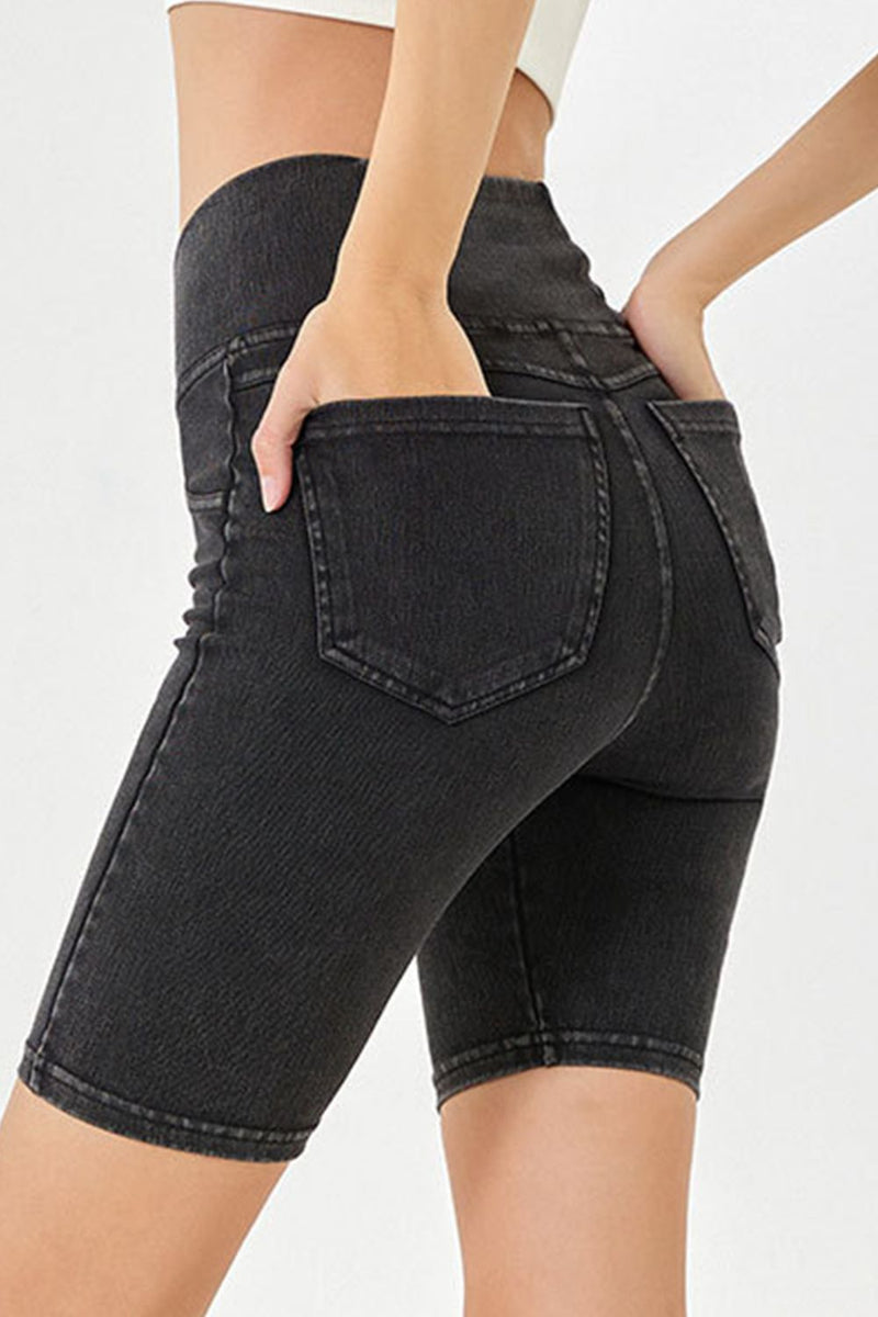 Basic Bae Asymmetrical Waist Denim Shorts with Pockets Trandify Deal