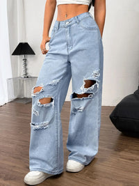 Distressed Wide Leg Jeans with Pockets Trandify Deal