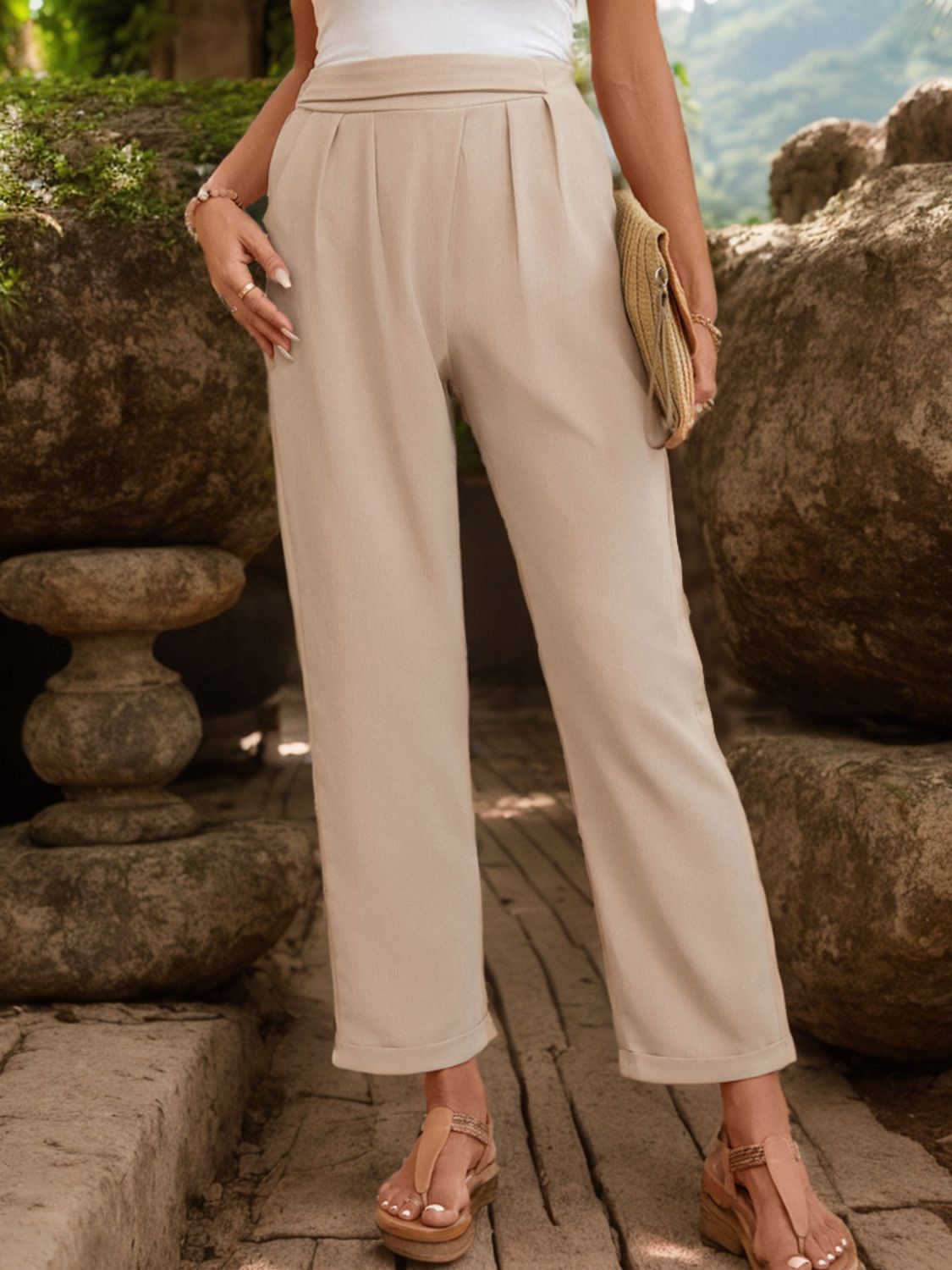 Ruched Half Elastic Waist Pants Trandify deal
