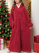 Pocketed Contrast Long Sleeve Hooded Lounge Dress Trandify Deal