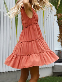 Full Size Frill V-Neck Tie Shoulder Mini Dress Trandify deal