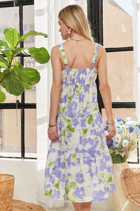 ADORA Smocked Back Floral Adjustable Strap Midi Dress Trandify Deal