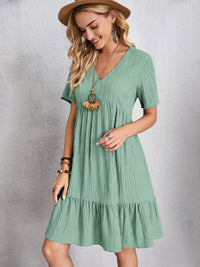 Full Size V-Neck Short Sleeve Dress Trandify deal