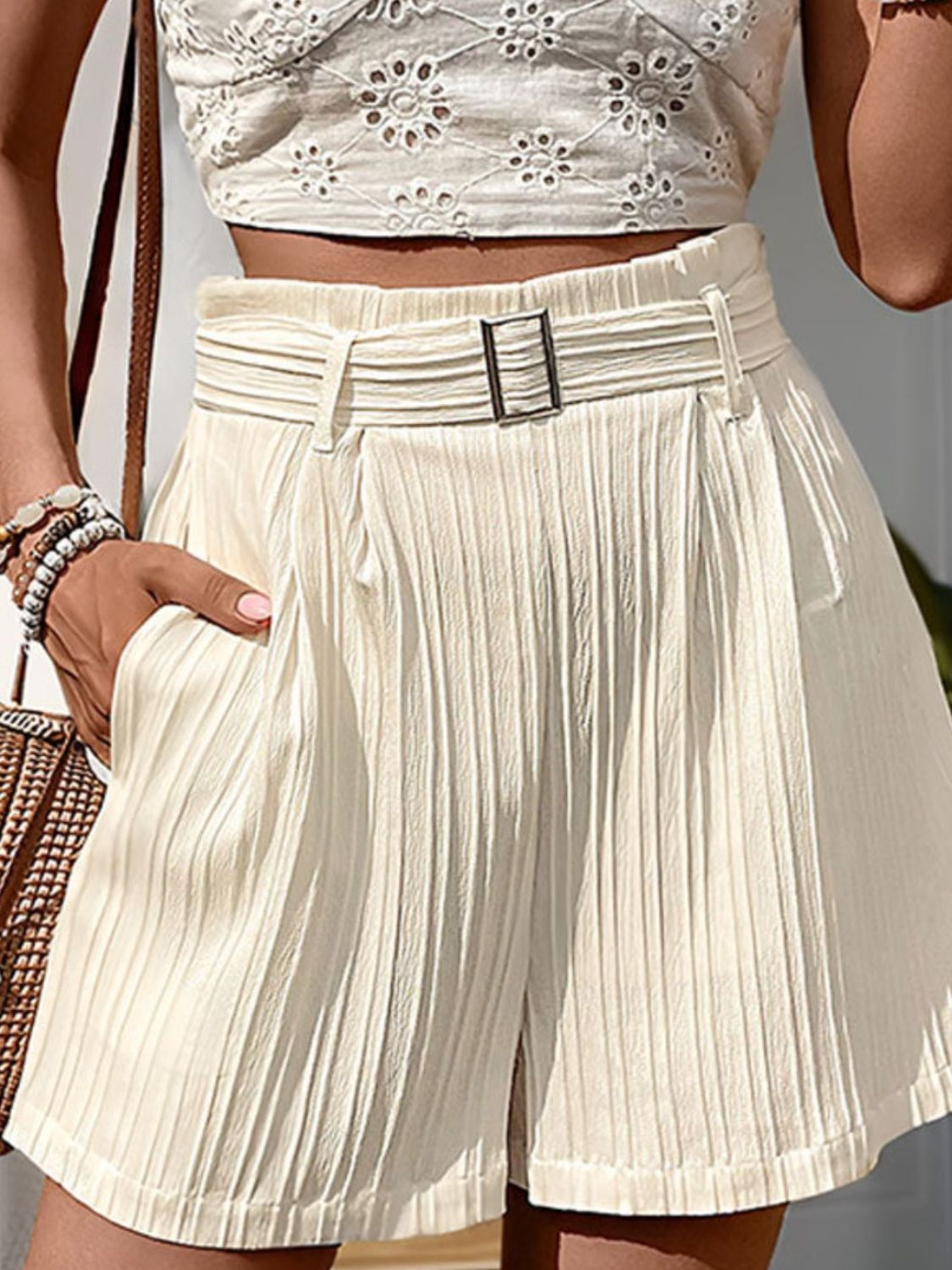 Textured High Waist Shorts with Pockets Trandify deal