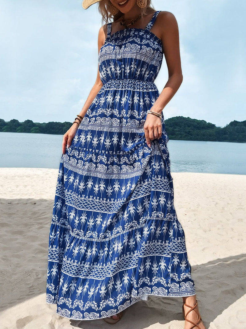 Perfee Printed Square Neck Sleeveless Maxi Dress Trandify deal