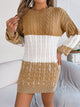 Cable-Knit Round Neck Color Block Sweater Dress Trandify Deal