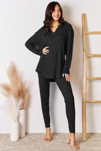 Basic Bae Full Size Notched Long Sleeve Top and Pants Set Trandify Deal