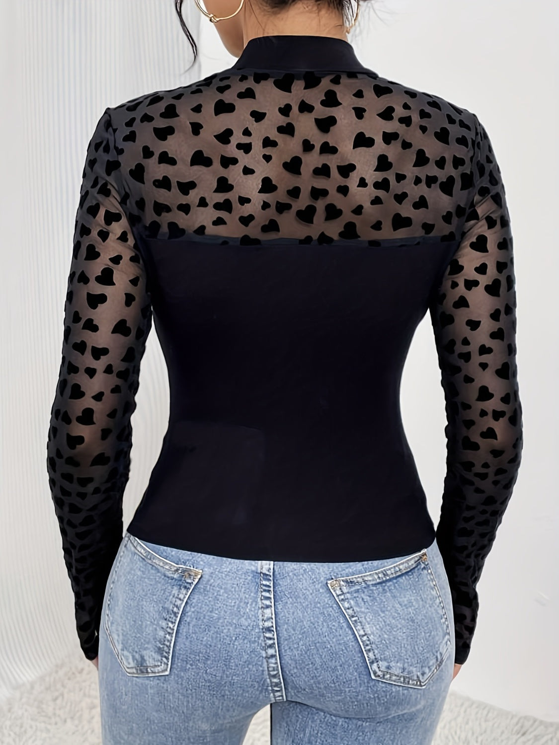 Heart Mock Neck Long Sleeve T-Shirt Trandify Deal