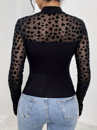 Heart Mock Neck Long Sleeve T-Shirt Trandify Deal