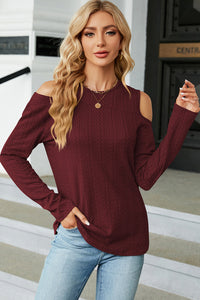 Round Neck Cold Shoulder T-Shirt Trandify deal