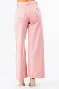 Trendy Distressed Denim Wide Leg Jeans – High Waist Comfort Fit