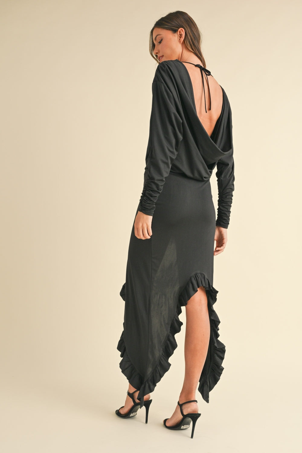 Mable Backless Asymmetric Ruffle Hem Dress Trandify Deal