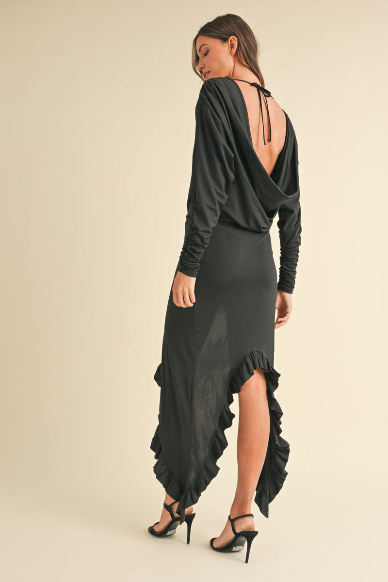 Mable Backless Asymmetric Ruffle Hem Dress Trandify Deal