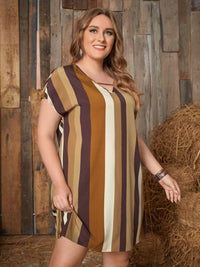 Plus Size Striped Short Sleeve Mini Dress Trandify deal