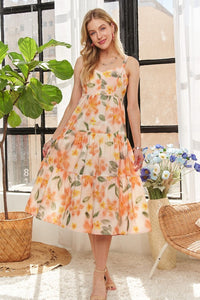 ADORA Smocked Back Floral Adjustable Strap Midi Dress - Trandify Deal