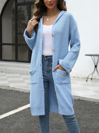 Pocketed Button Up Long Sleeve Hooded Cardigan Trandify Deal