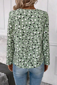 Printed V-Neck Long Sleeve Blouse Trandify Deal