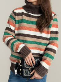 Contrast Stripes Turtleneck Long Sleeve Sweater Trandify Deal