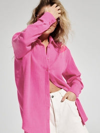 Textured Collared Neck Long Sleeve Shirt Trandify deal
