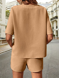 Waffle-Knit Half Sleeve Top and Shorts Set Trandify deal