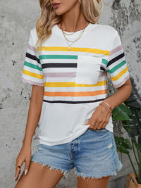Striped Round Neck Short Sleeve T-Shirt Trandify deal