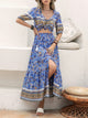 Ditsy Floral Tie Neck Top and Slit Skirt Set Trandify deal