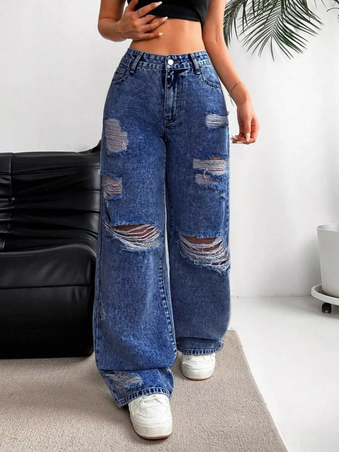 Distressed Wide Leg Jeans for Women - Trandifydeal