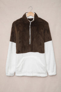 Color Block Half Zip Long Sleeve Fuzzy Sweatshirt Trandify Deal