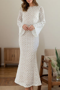 Lace Backless Round Neck Flare Sleeve Dress Trandify Deal