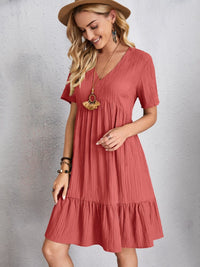 Full Size V-Neck Short Sleeve Dress Trandify deal