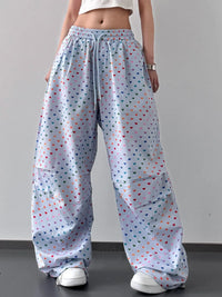Plus Size Drawstring Joggers with Floral Heart Design – Trendy Comfortable Women’s Pants
