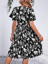 Printed Round Neck Short Sleeve Dress Trandify deal