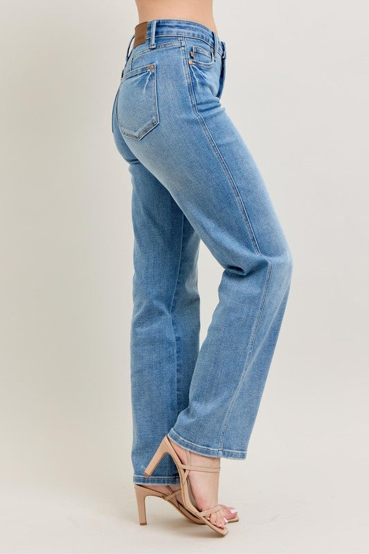 Plus Size Tummy Control Jeans: Vintage Wash Straight Leg