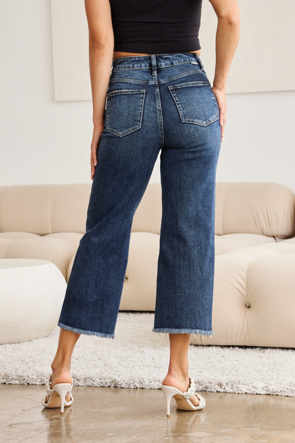 RFM Full Size Tummy Control High Waist Raw Hem Distressed Jeans Trandify deal