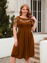 Plus Size Ruched Round Neck Short Sleeve Dress Trandify deal