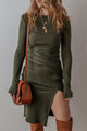 Slit Round Neck Long Sleeve Mini Dress Trandify Deal
