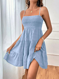 Women’s Sleeveless Tiered Dress – Lightweight Casual Smocked Cami Dress for Beach & Vacations