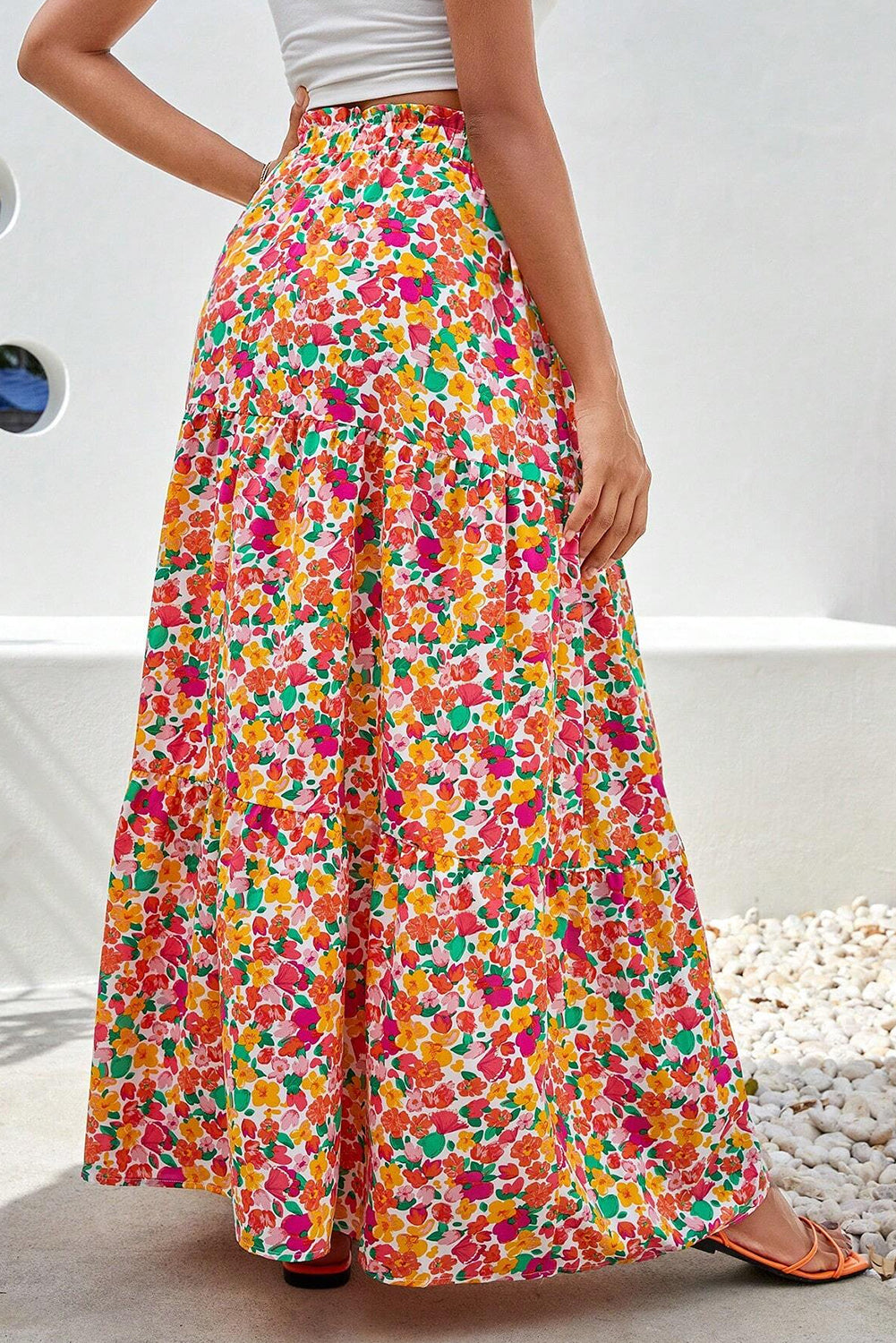 Printed Elastic Waist Maxi Skirt Trandify deal