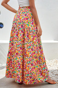 Printed Elastic Waist Maxi Skirt Trandify deal
