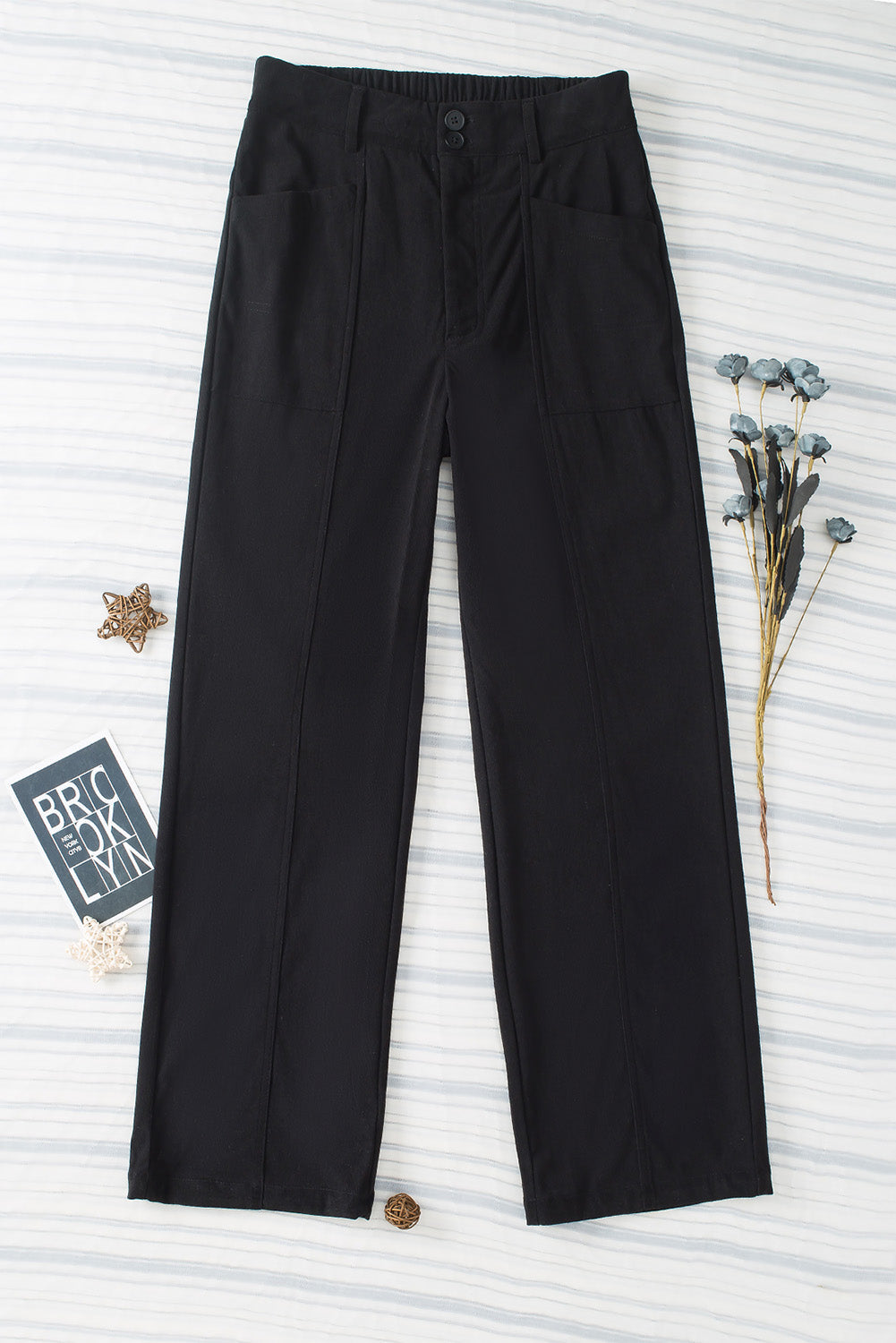 Half Elastic Waist Straight Pants Trandify Deal