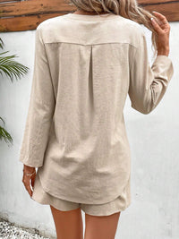 Notched Long Sleeve Top and Shorts Set Trandify deal