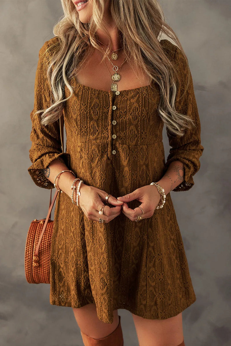 Textured Square Neck Mini Dress Trandify Deal