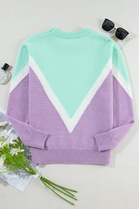 Contrast Round Neck Dropped Shoulder Sweater Trandify Deal