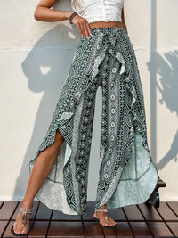 Slit Ruffled Geometric Wide Leg Pants Trandify deal